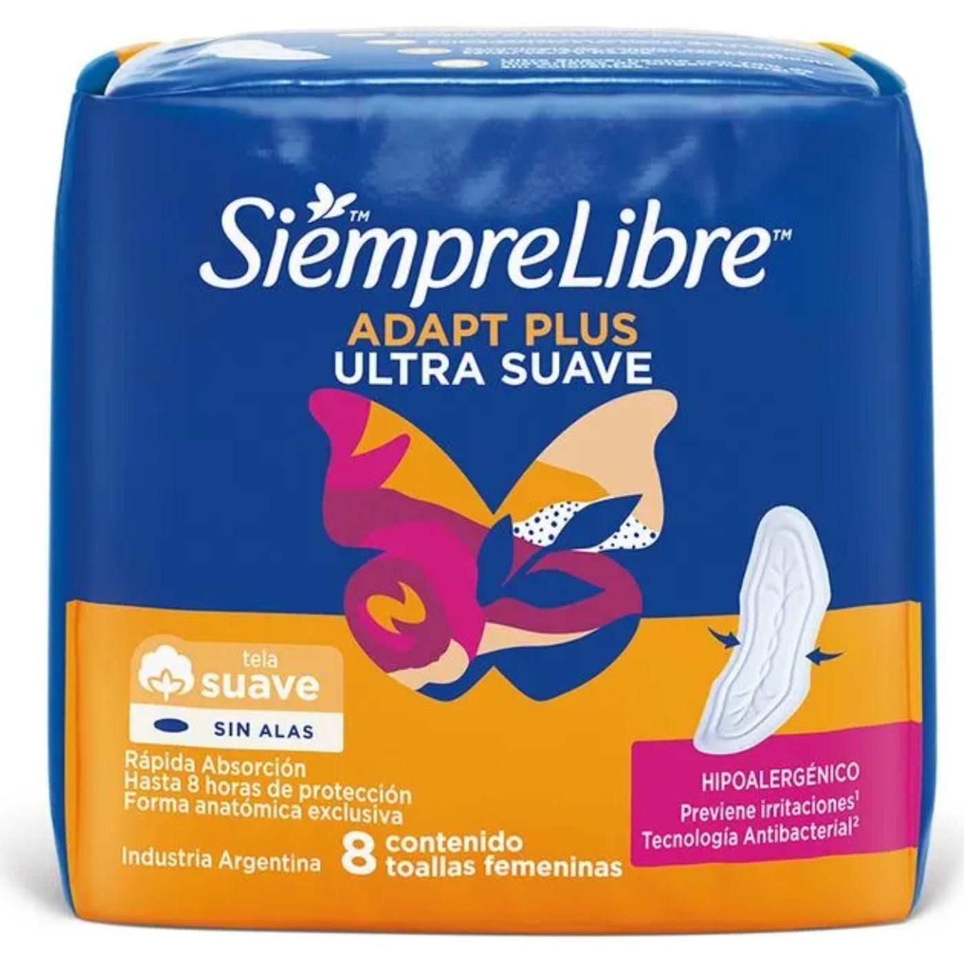 Toalla Femenina Siempre Libre Adapt Plus Suave Sin Alas 8 Unidades
