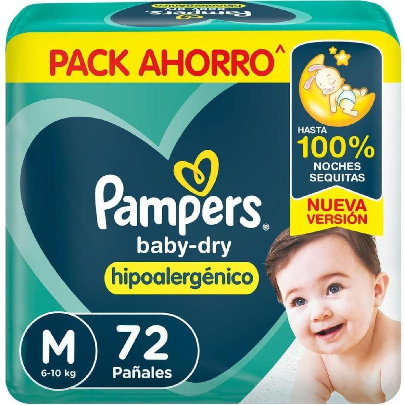 Pañales Pampers Baby Dry Hipoalergénico Talle M 72 Unidades