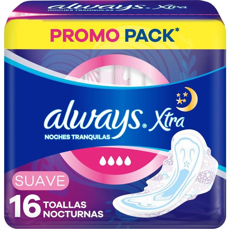 Toalla Femenina Always Xtra Noches Tranquilas Flujo Intenso Suave 16 Unidades