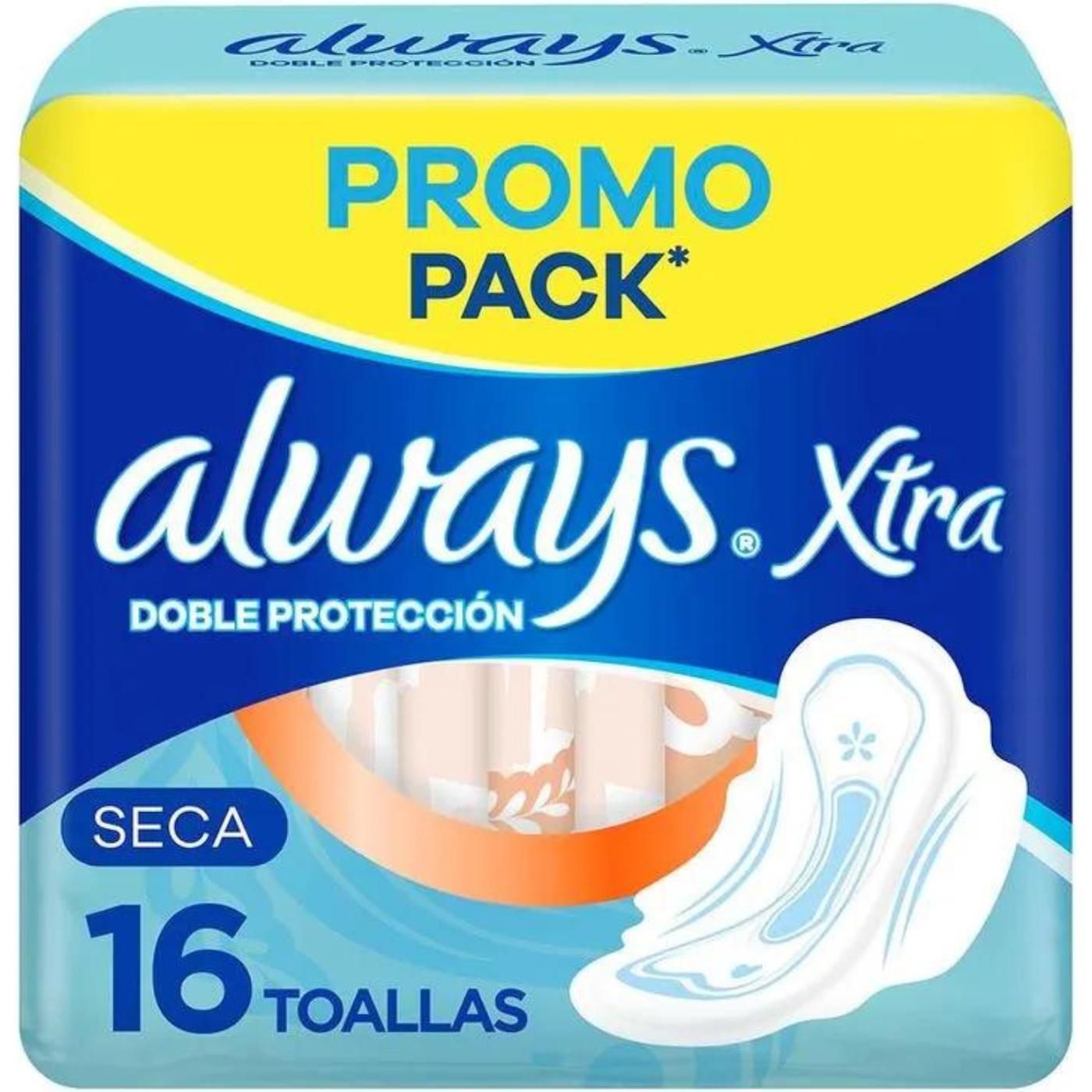Toallitas Femeninas Always Xtra Doble Protección Seca 16 Unidades
