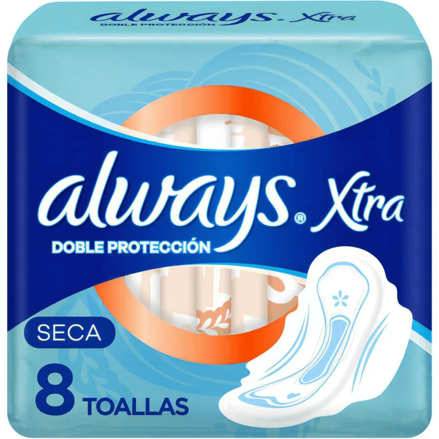 Toallitas Femeninas Always Xtra Doble Protección Seca 8 Unidades