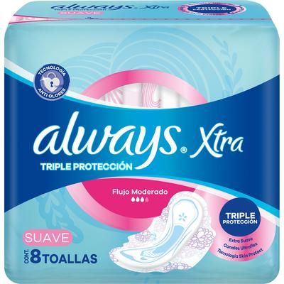 Toalla Femenina Always Xtra Triple Protección Suave 8 Unidades