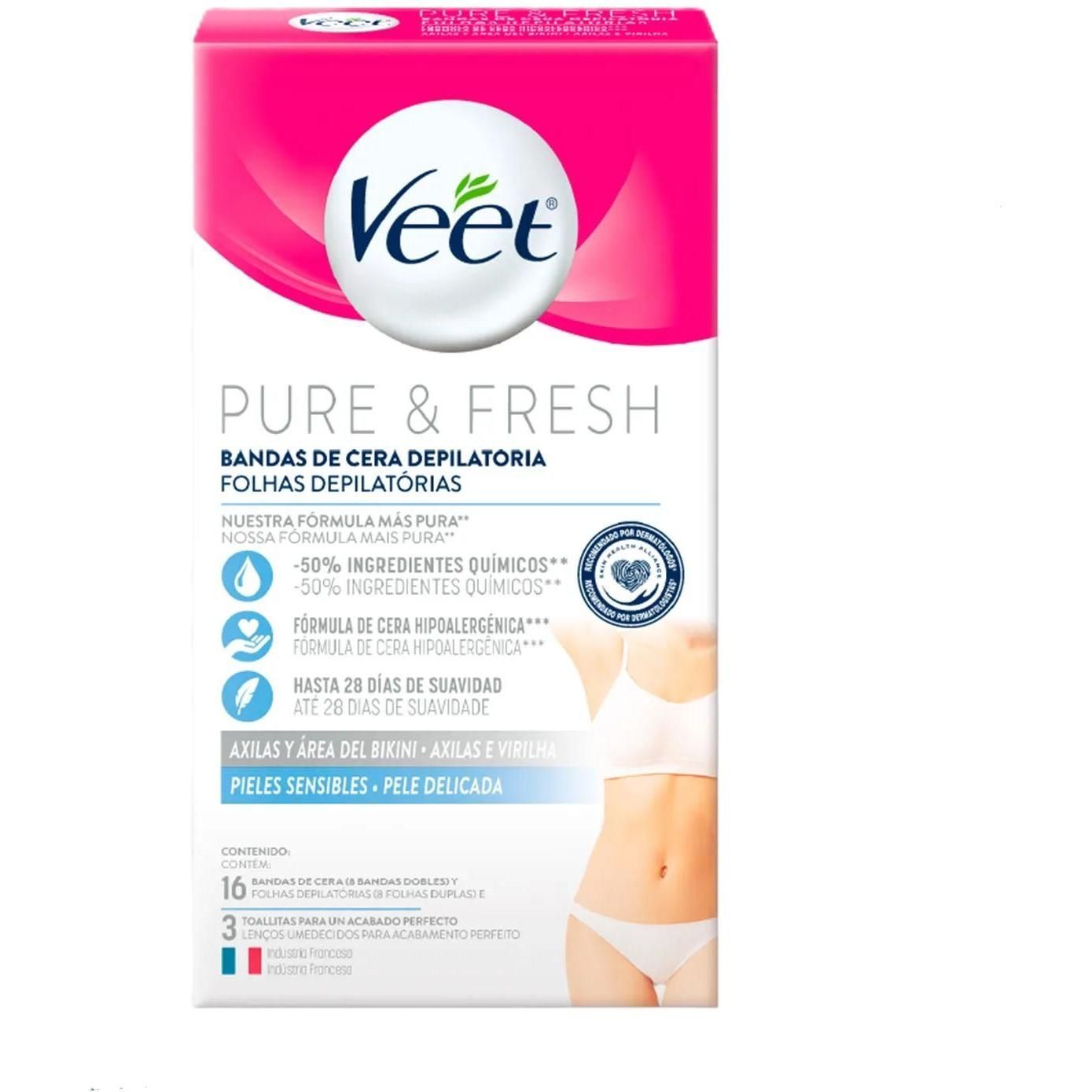 Bandas Depilatorias Para Axila Y Bikini Veet Piel Sensible 16 Unidades