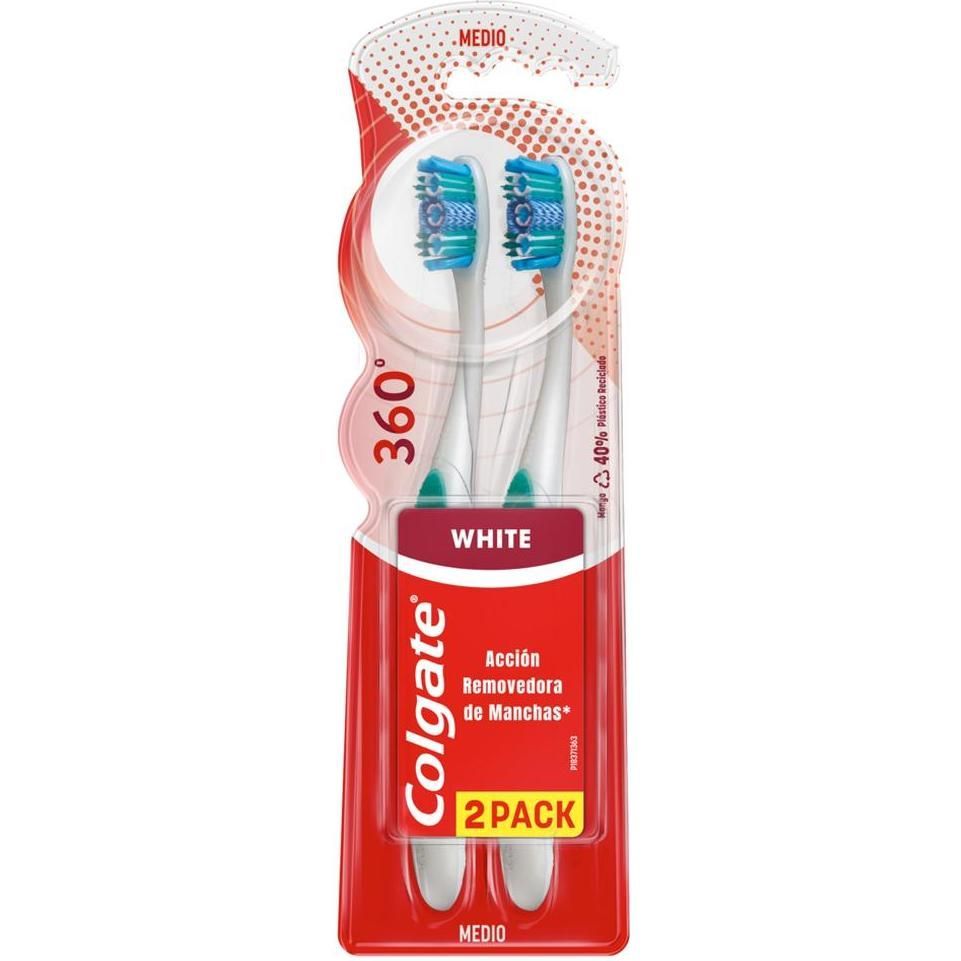 Cepillo Dental Colgate 360 Luminous White Medio 2 Unidades