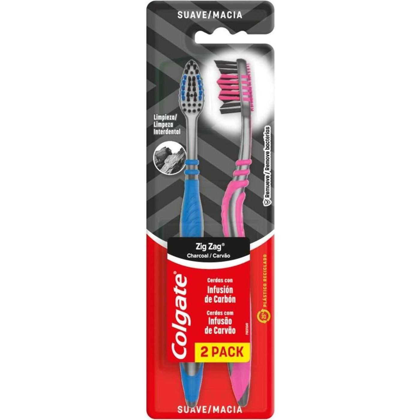 Cepillo Dental Colgate Zig Zag Charcoal Medio 2 Unidades