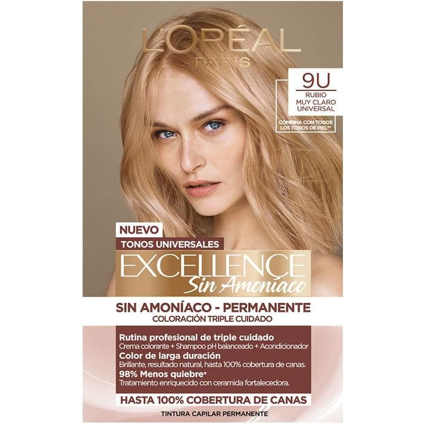 Kit De Coloración Permanente Excellence Sin Amoníaco De L'Oréal Paris Tono 9U Rubio Muy Claro Unidadversal