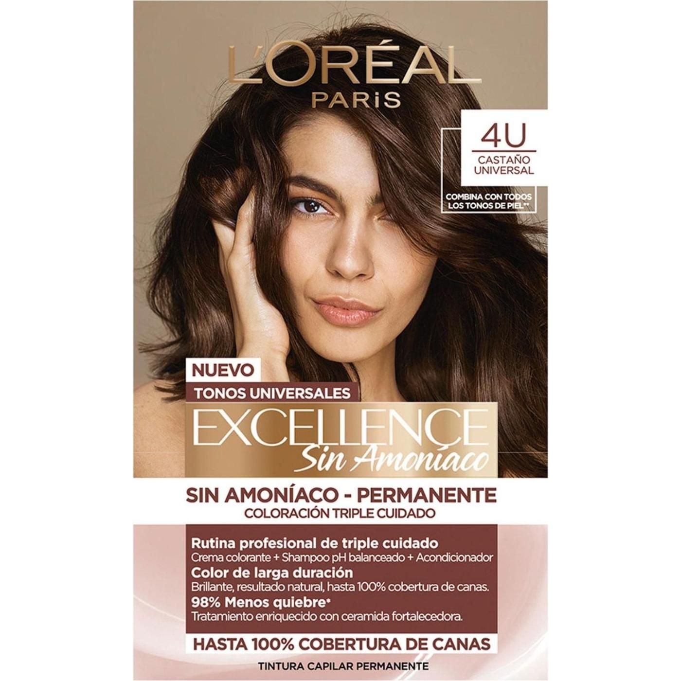 Color L´oreal Excellence Permanente N°4U Castaño Unidadiv Sin Amoniaco 1 Unidad