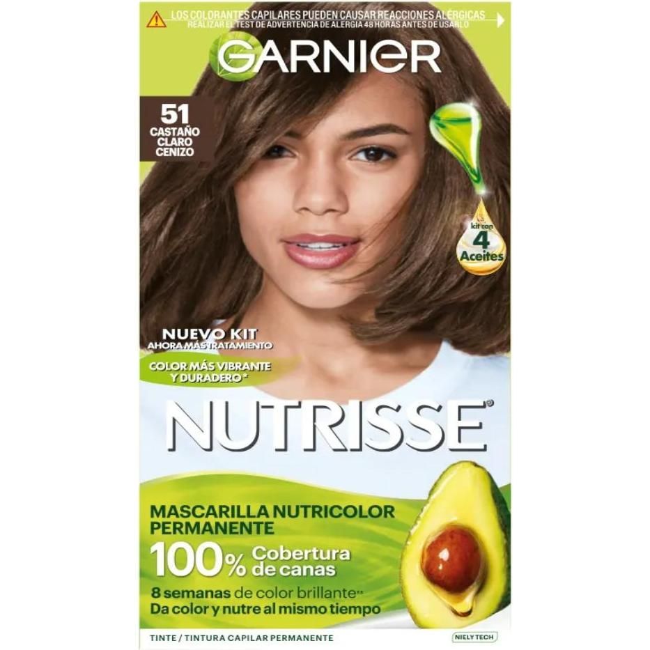 Kit De Coloración Permanente Nutrisse Clasico Tono 51 Castaño Claro Cenizo 1 Unidad