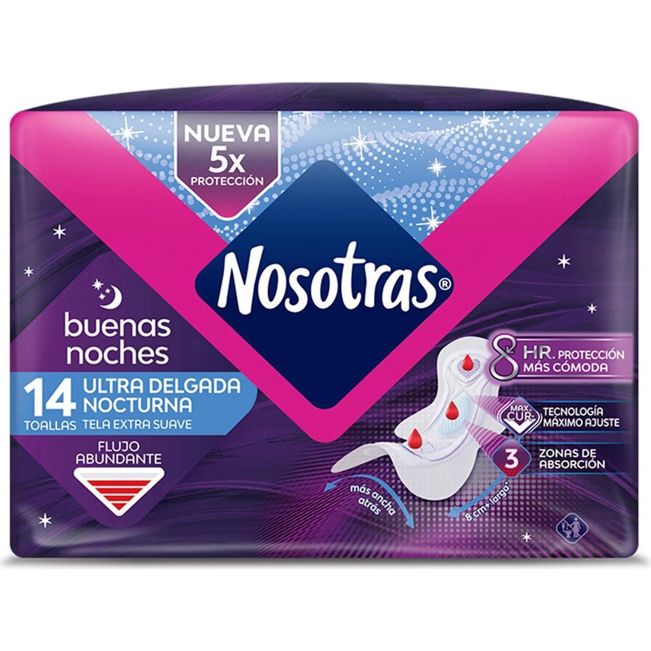 Toallas Higiénicas Nosotras Buenas Noches Ultra Delgada Suave 14 Unidades