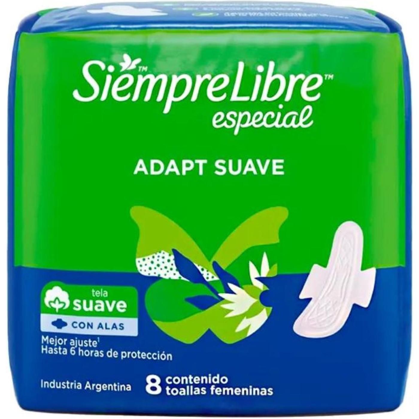 Toallas Femeninas Siempre Libre Especial Adapt Suave 8 Unidades