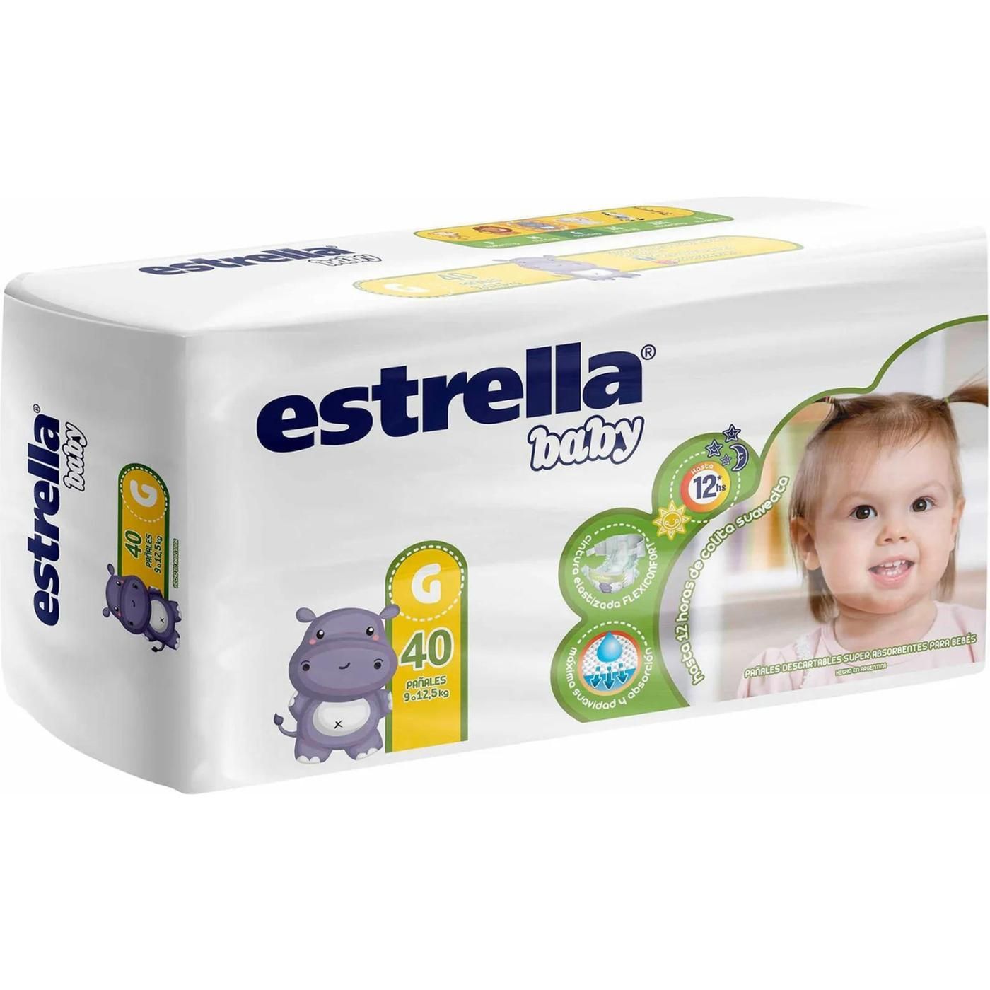 Pañales Estrella Baby Talle G (9 a 12.5 kg). 40 Unidades