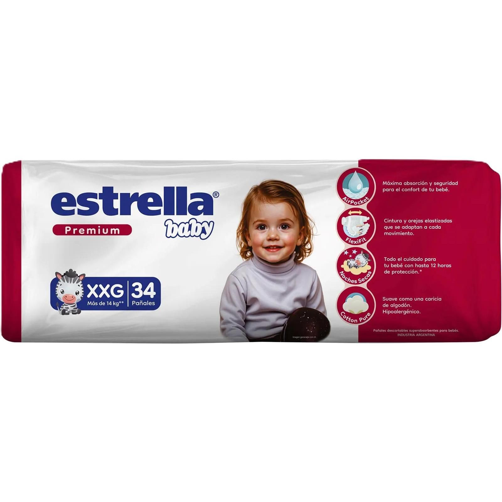 Pañal Estrella Baby Talle Xxg Premium 34 Unidades