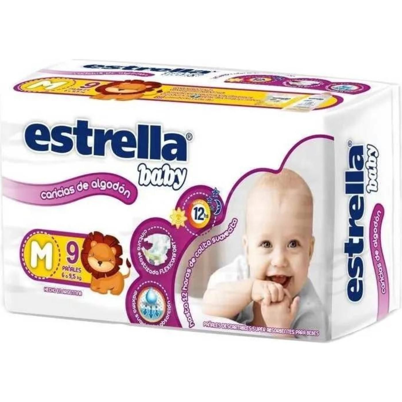 Pañales Estrella Baby Caricias De Algodón M (6 a 9.5 kg) 9 Unidades
