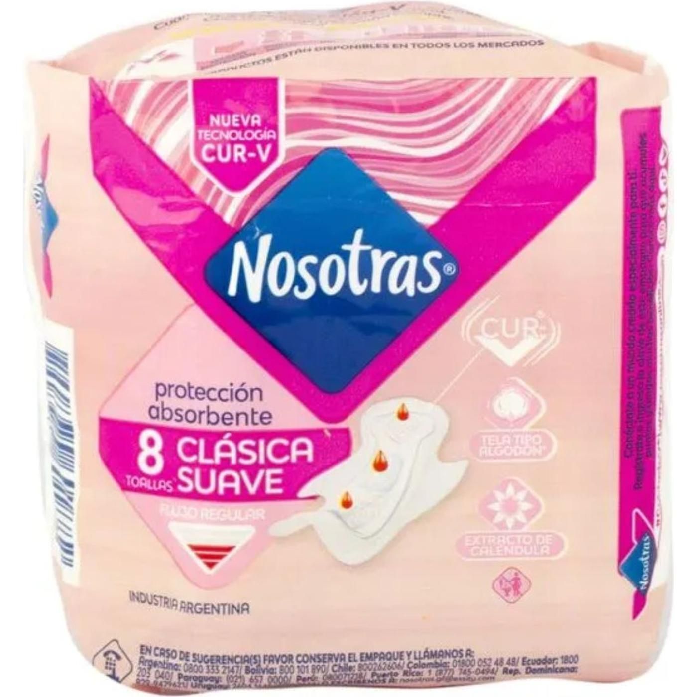 Toallas Femeninas Nosotras Clásicas Suave 8 Unidades