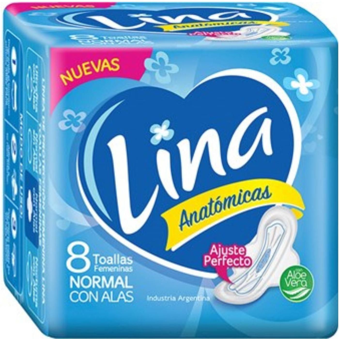 Toallas Femeninas Lina Anatómicas Con Alas 8 Unidades