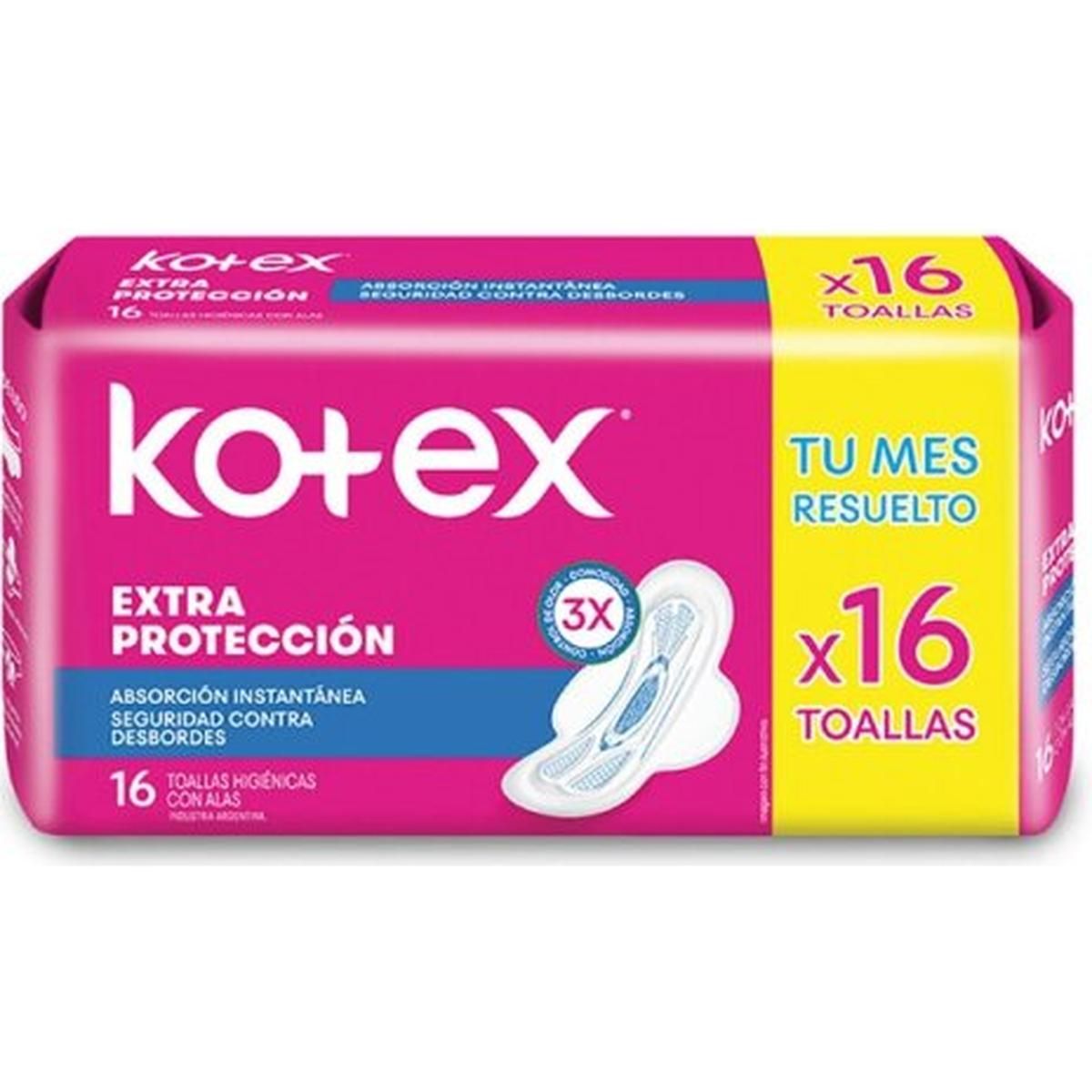 Toallitas Femeninas Kotex Normal Con Alas 16 Unidades