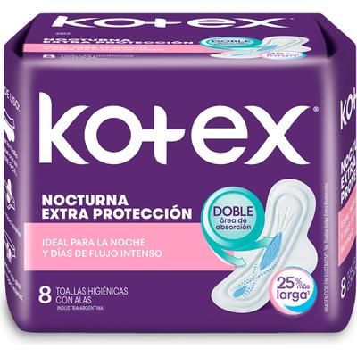Toallas Kotex Femeninas Nocturnas Con Alas 8 Unidades