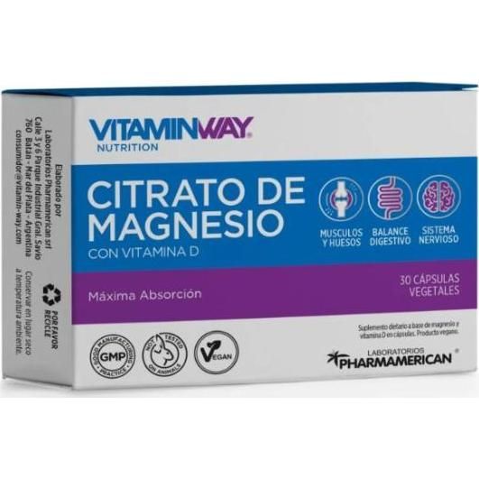 Citrato De Magnesio + Vitamina D Vitaminway 30 Cápsulas