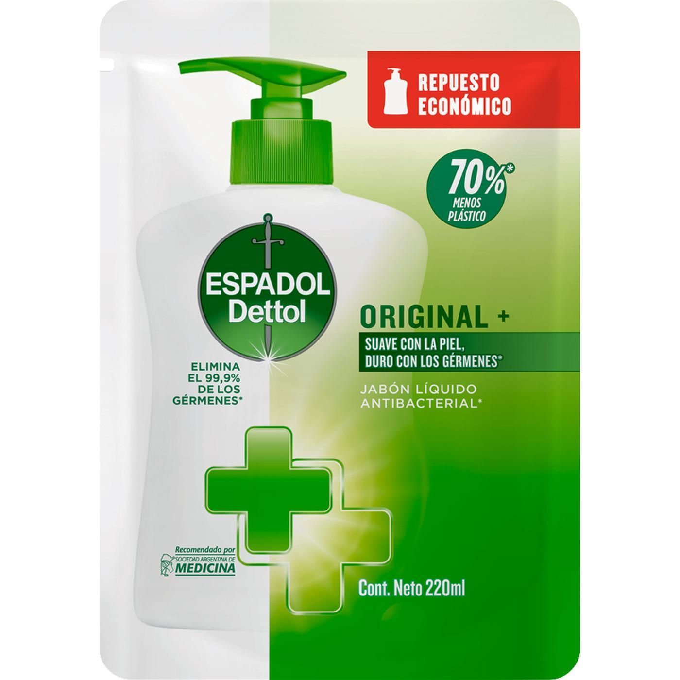 Jabón Líquido Espadol Antibacterial Original Repuesto 220 ml