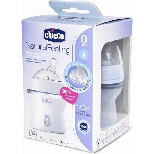Mamadera Chicco Natural Feeling Recien Nacido Color Azul 150 ml