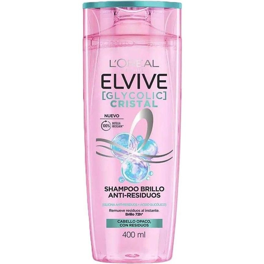 Shampoo Elvive Brillo Anti-Residuos Glycolic Cristal 400 ml