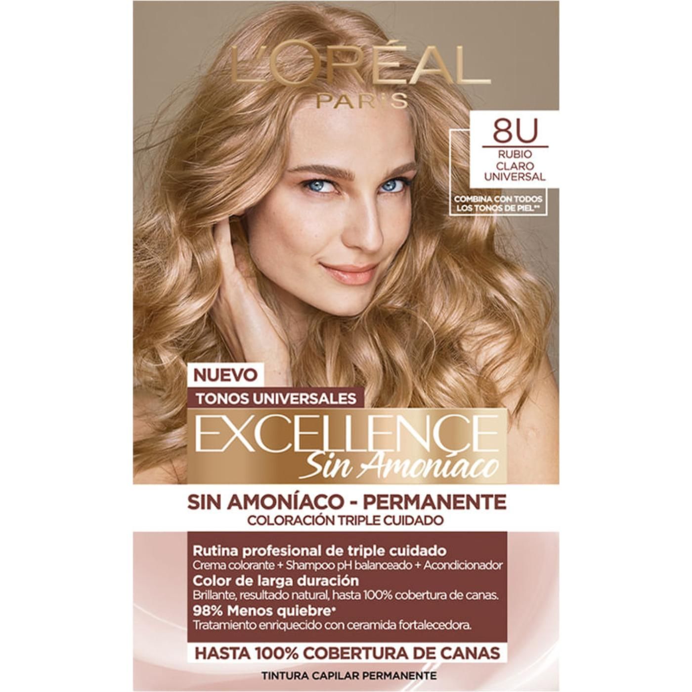 Color L´Oreal Excellence Permanente N°8U Rubio Claro 1 Unidad