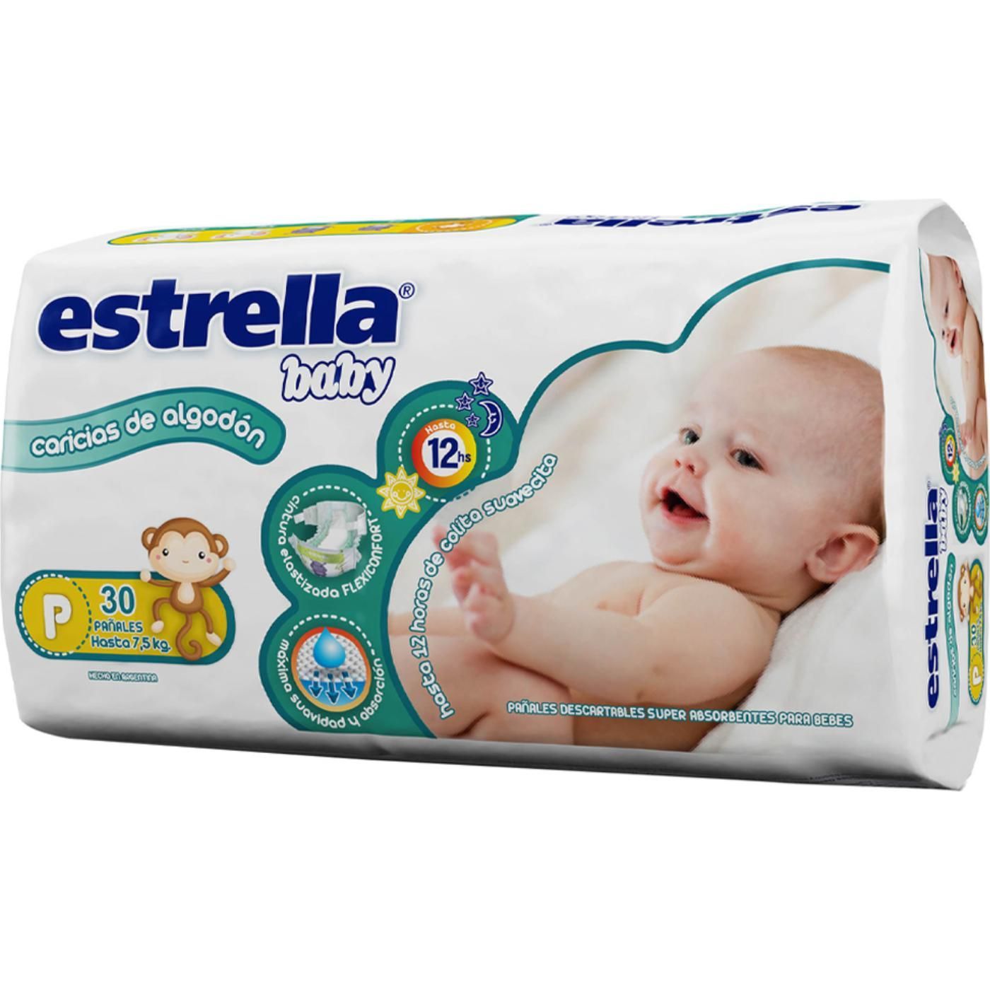 Pañales Estrella Baby Talle P (Hasta 7.5 kg). 30 Unidades